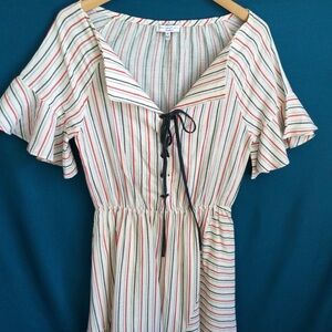 Current Air Dress Medium Los Angeles Cotton Lined Stripe Ruffles Midi Coastal